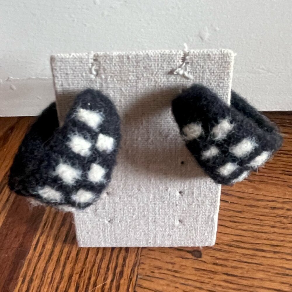 Black and White Checkered Felt Earrings